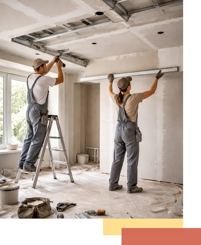 Монтаж многоуровневого потолка из гипсокартона в Полысаево