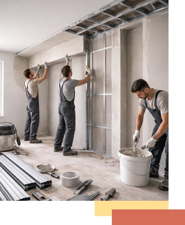 Монтаж потолка из гипсокартона с нишей в Полысаево