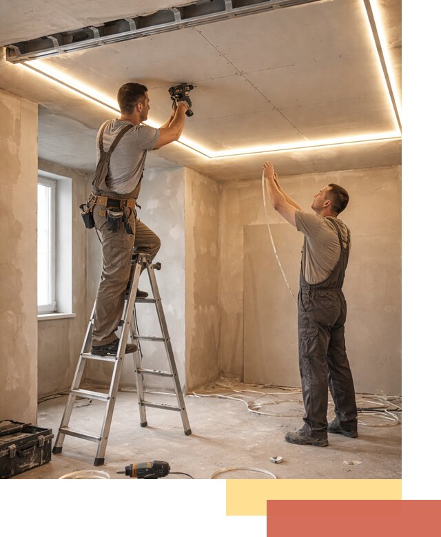 Потолок из гипсокартона с подсветкой в Полысаево