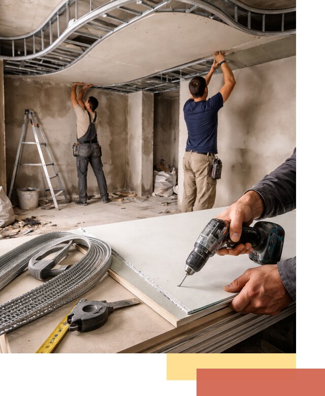 Криволинейный потолок из гипсокартона в Полысаево — монтаж и отделка