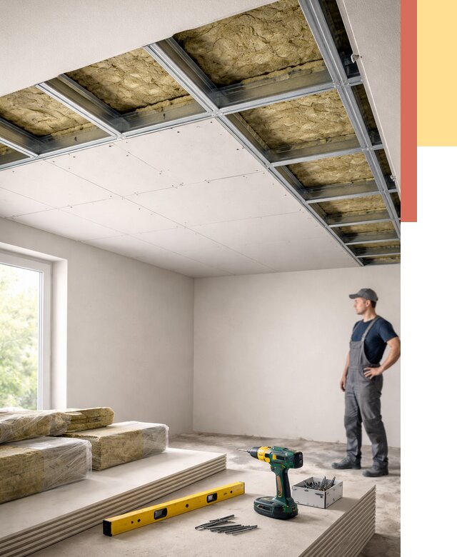 Звукоизоляция потолка ГКЛ в Полысаево от 977 руб. — монтаж под ключ | ОТДЕЛОЧНИК-Плс