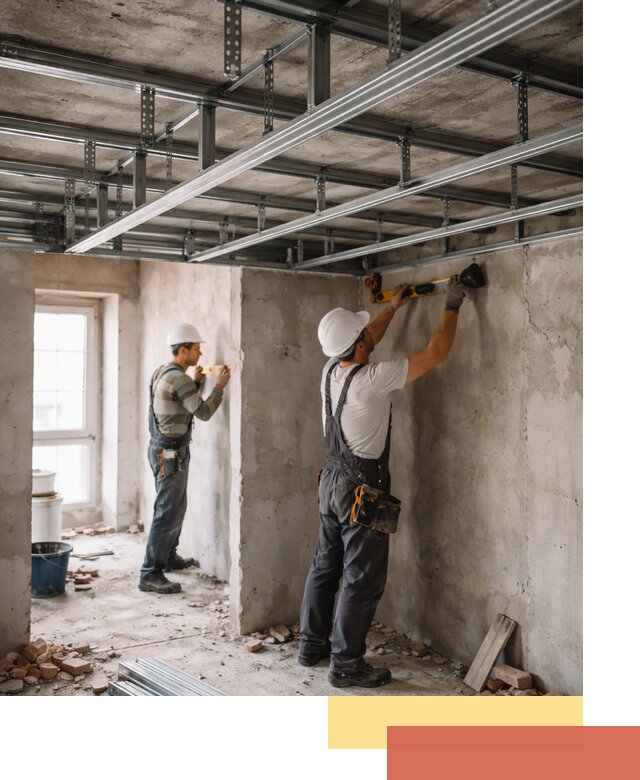 Монтаж каркаса потолка из профильного профиля в Полысаево