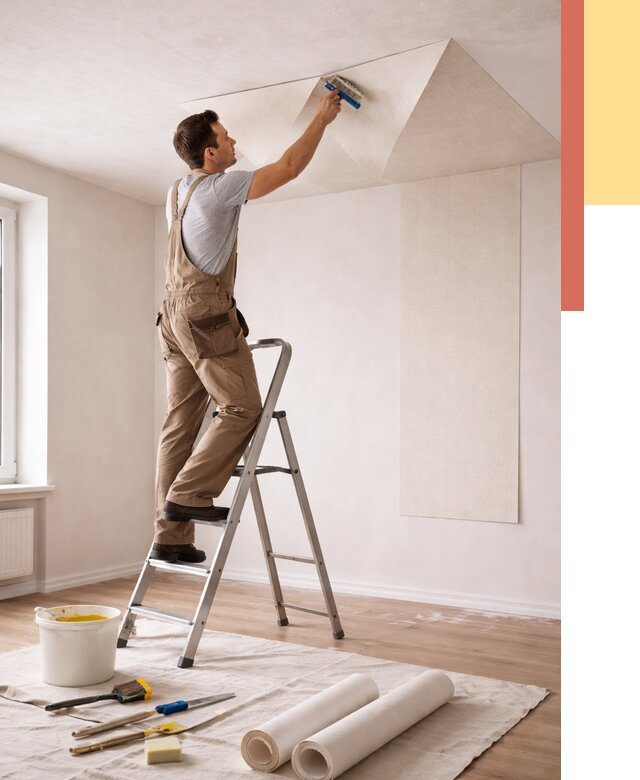 Поклейка обоев на потолок в Полысаево от 4627 руб. быстро и недорого | ОТДЕЛОЧНИК-Плс