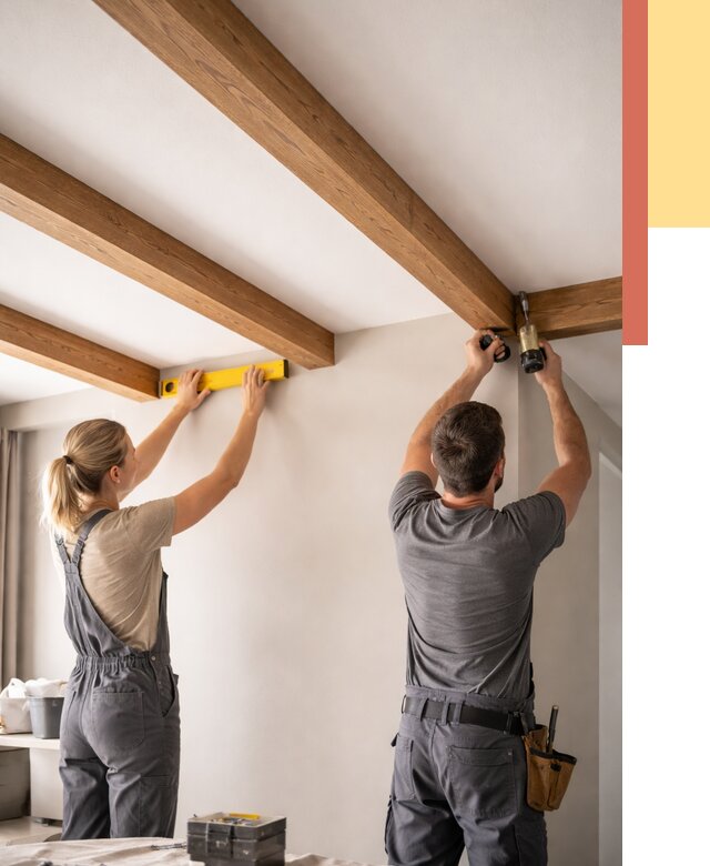 Монтаж декоративных балок на потолок в Полысаево от 4319 руб. — ОТДЕЛОЧНИК-Плс